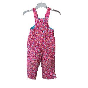 Hanna Andersson Winter Snow Quilted Overall Bibs Toddler Size 90 Pink Floral